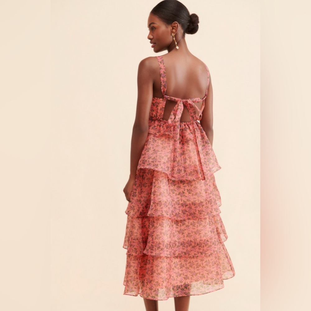 Lost + Wander Venus Rising Floral Tiered Midi Dress Pink Size M EUC - Picture 2 of 5